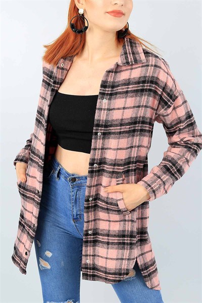Pudra Çıt Çıtlı Bayan Oduncu Gömlek Tunik 40040