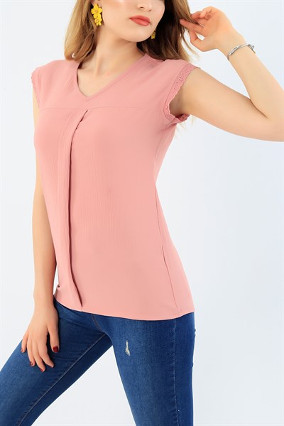 Pudra Dantelli Kol Bluz 35643