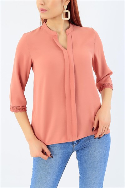 Pudra Dantelli Truvakar Kol Bluz 27247B