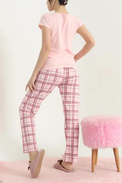 Pudra Desenli Kadın Penye Pijama Takımı 341719