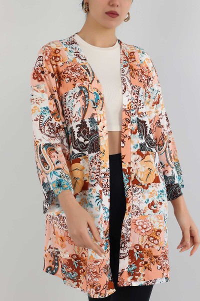 Pudra Desenli Dokuma Viskon Kimono 162928