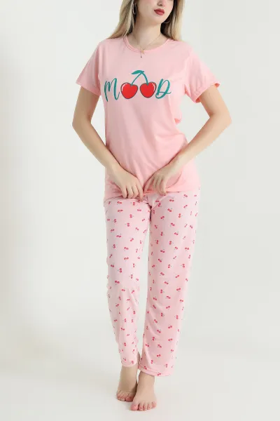 Pudra Desenli Viskon Kadın Pijama Takımı 466729