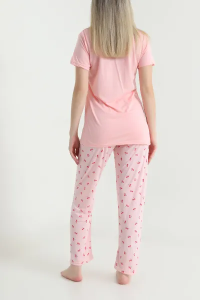 Pudra Desenli Viskon Kadın Pijama Takımı 466729