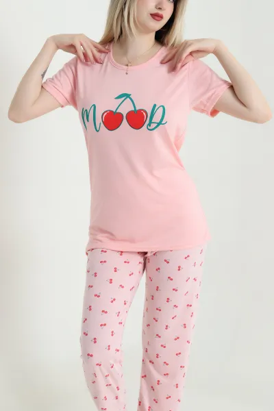 Pudra Desenli Viskon Kadın Pijama Takımı 466729