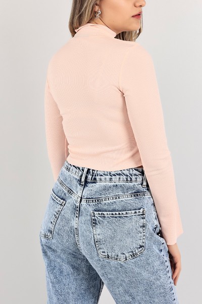 Pudra Dik Yaka Crop Bluz 107346