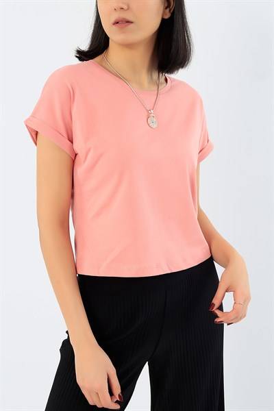 Pudra Duble Kol Crop Tişört 29696B
