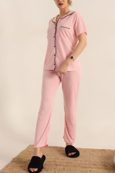 Pudra Düğmeli Bayan Pijama Takımı 181834