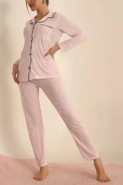 Pudra Düğmeli Bayan Pijama Takımı 230190
