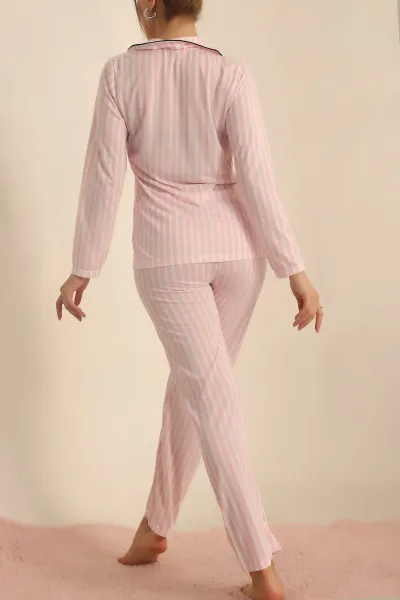 Pudra Düğmeli Bayan Pijama Takımı 230190