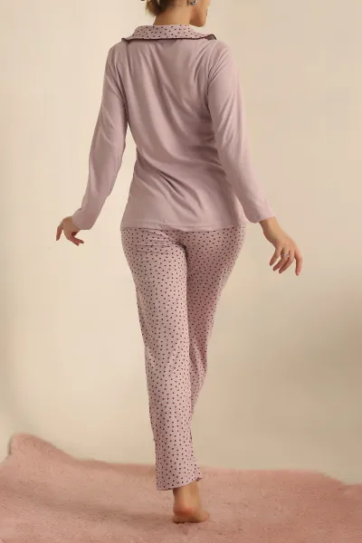 Pudra Düğmeli Bayan Pijama Takımı 233331