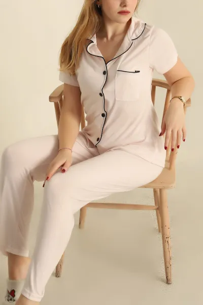 Pudra Düğmeli Bayan Pijama Takımı 251564