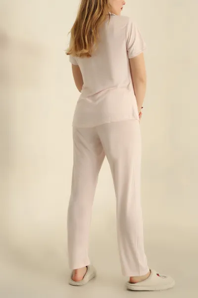 Pudra Düğmeli Bayan Pijama Takımı 251564
