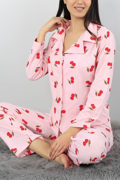 Pudra Düğmeli Bayan Pijama Takımı 55742