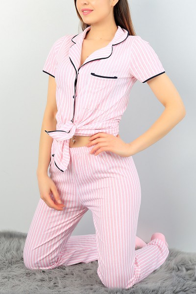 Pudra Düğmeli Bayan Pijama Takımı 64208