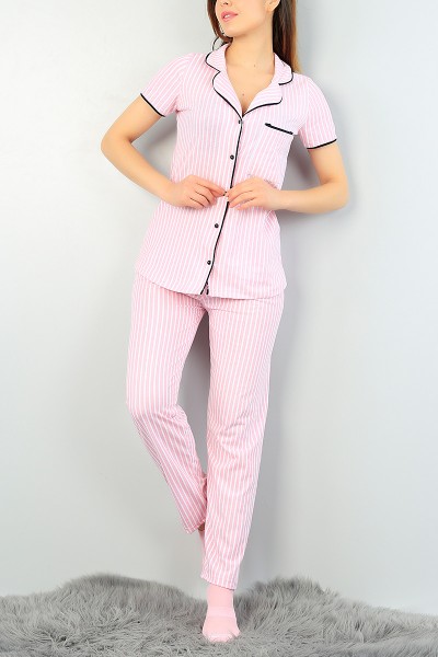 Pudra Düğmeli Bayan Pijama Takımı 64208