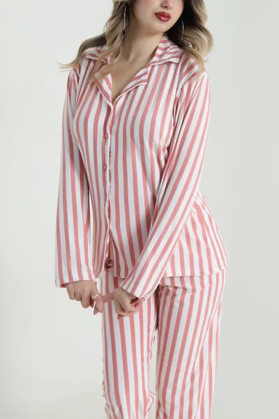 Pudra Düğmeli Süet Kadın Pijama Takımı 490738