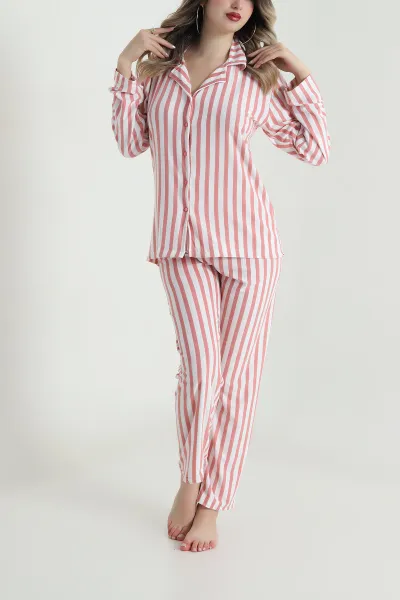 Pudra Düğmeli Süet Kadın Pijama Takımı 490738