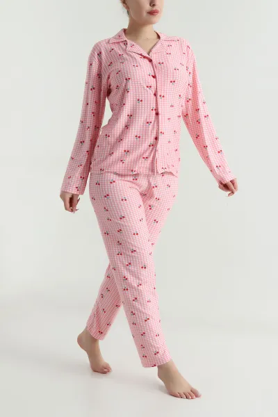 Pudra Düğmeli Süet Kadın Pijama Takımı 492769