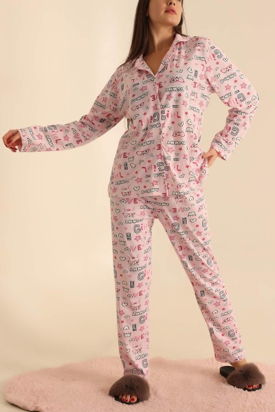 Pudra Düğmeli Süprem Bayan Pijama Takımı 211508