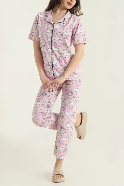 Pudra Düğmeli Süprem Kadın Pijama Takımı 437000