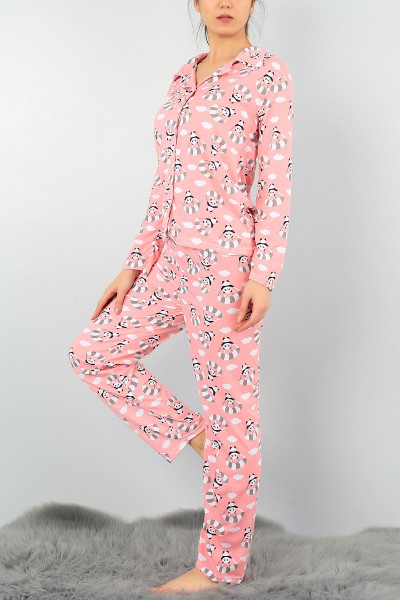Pudra Düğmeli Tasarım Bayan Pijama Takımı 57576