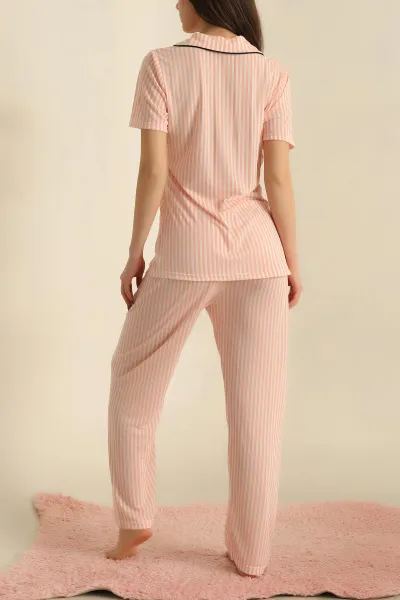 Pudra Düğmeli Viskon Bayan Pijama Takımı 251744