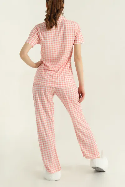 Pudra Düğmeli Viskon Kadın Pijama Takımı 347354