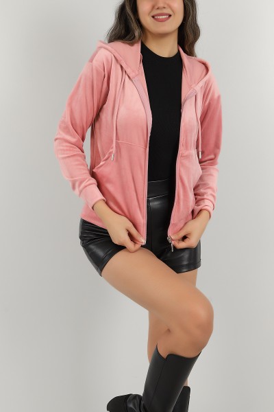Pudra Fermuarlı Kadife Sweat 147275