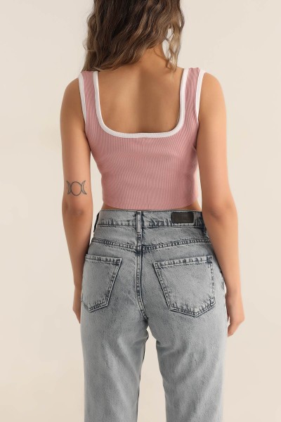 Pudra Fitilli Likralı Crop Üst 180286