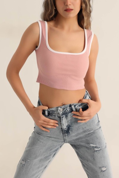 Pudra Fitilli Likralı Crop Üst 180286