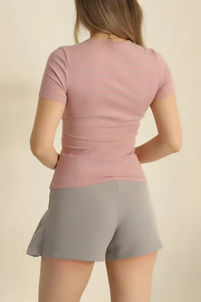 Pudra Fitilli Varak Çizgili Bluz 258133
