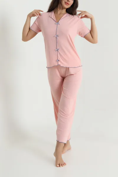Pudra Fiyonk Detay Kadın Pijama Takımı 467255