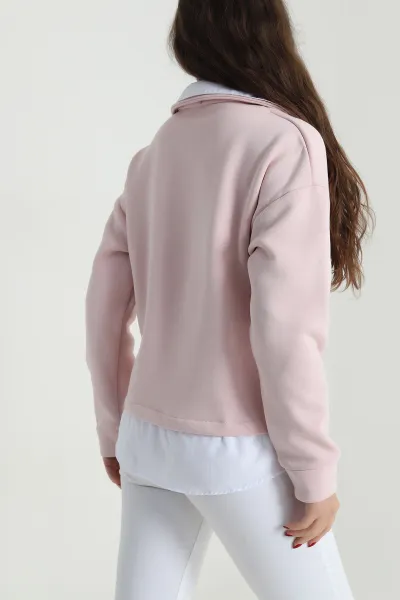 Pudra Gömlek Yaka Garnili Kadın Şardonlu Sweat 492801