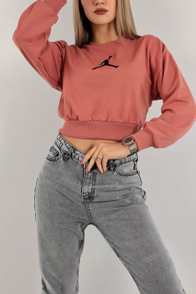 Pudra İki İp Nakışlı Sweat 138829