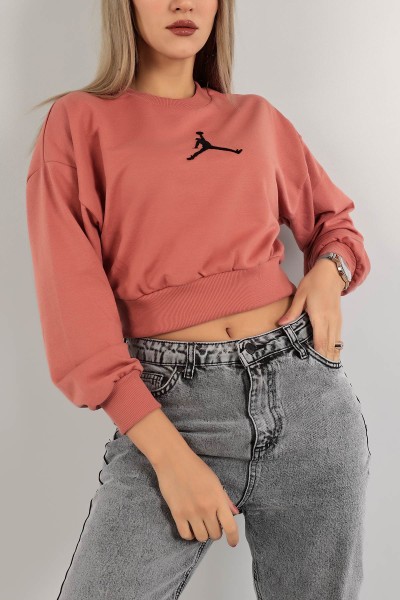 Pudra İki İp Nakışlı Sweat 138829