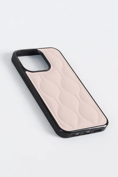 Pudra iPhone 13 Pro Uyumlu Pie Serisi Lüks Dikiş Desenli Telefon Kılıfı 348391
