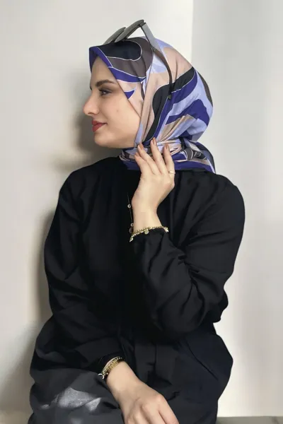 Pudra-Kahve 90x90 Cm Dijital Baskı Colorful Desenli Pamuk Eşarp 372999
