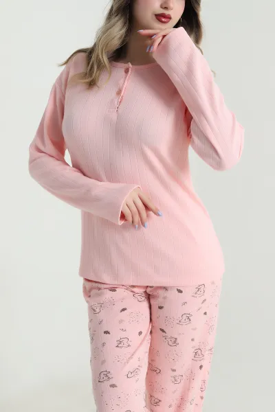 Pudra Kalın Fitilli Viskon Kadın Pijama Takımı 494631