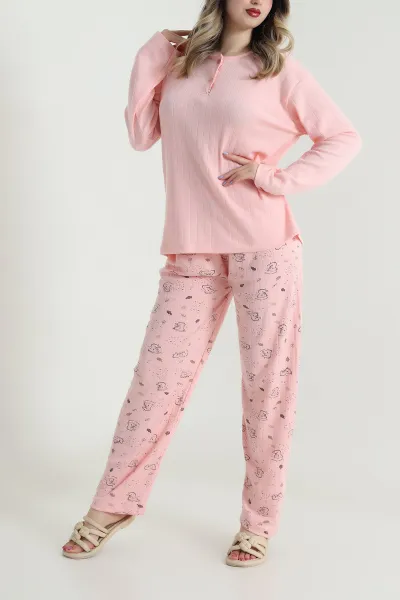 Pudra Kalın Fitilli Viskon Kadın Pijama Takımı 494631