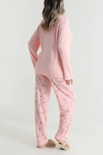 Pudra Kalın Fitilli Viskon Kadın Pijama Takımı 494631