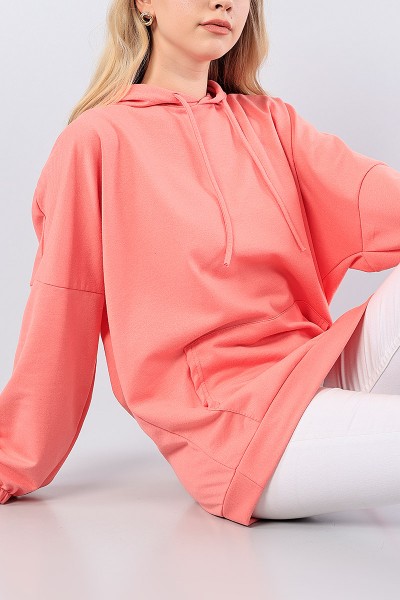Pudra kapüşonlu Cepli Sweat Tunik 76281