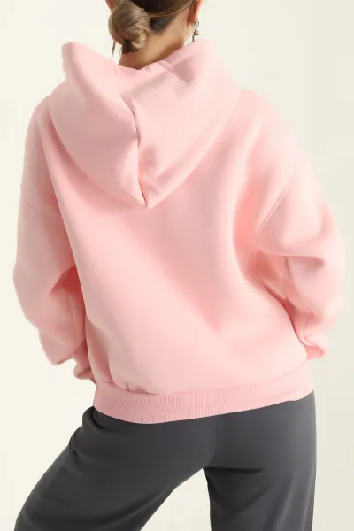 Pudra Kapüşonlu İçi Şardonlu Basic Sweat 292841