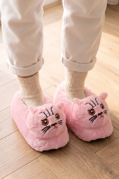 Pudra Kedi Figürlü Peluş Kadın Panduf 490432