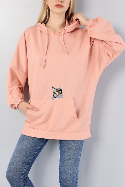 Pudra Kedi Nakışlı Sweat Tunik 79921