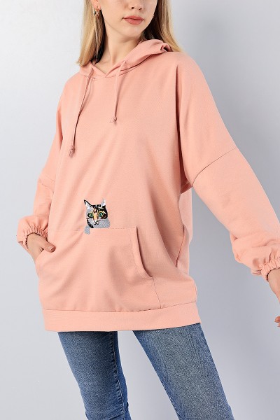 Pudra Kedi Nakışlı Sweat Tunik 79921