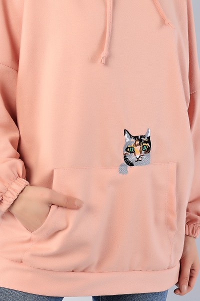 Pudra Kedi Nakışlı Sweat Tunik 79921