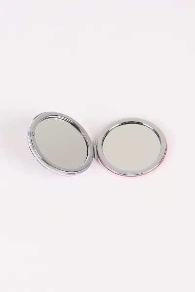 Pudra Kelebek Baskılı  Kapağı Sulu ve Pullu Oval Cep ve Çanta Aynası 473897