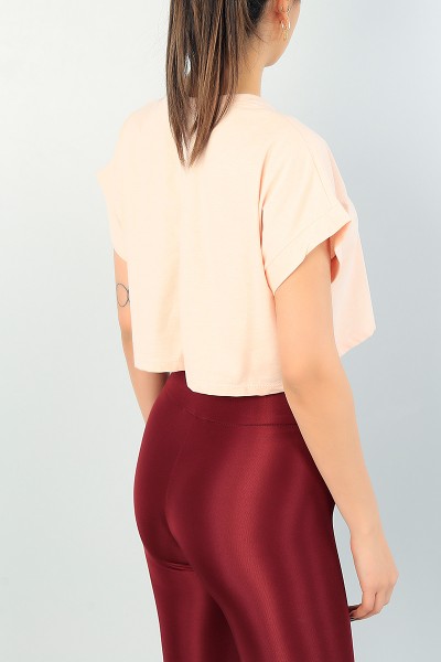 Pudra Likralı Crop Bayan Tişört 65290