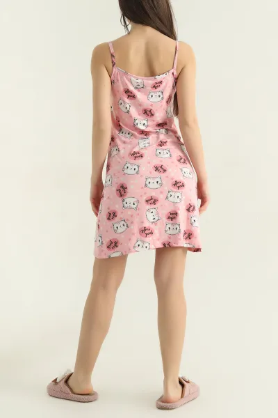Pudra Likralı Desenli Milan Kadın Elbise Pijama 357189