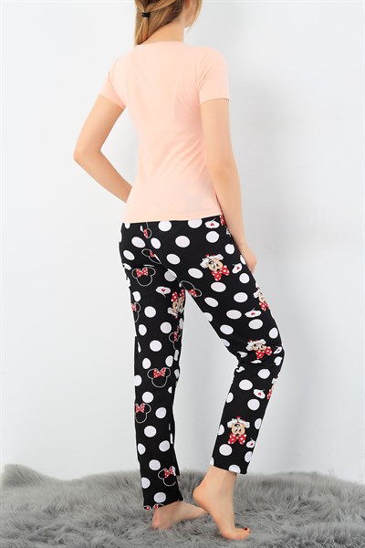 Pudra Mickey Baskılı Bayan Pijama Takımı 33404